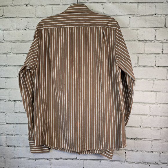 ABERCROMBIE AND FITCH MENS BUTTON DOWN LONG SLEEVE COCOA & WHITE STRIPE XL - Picture 4 of 7